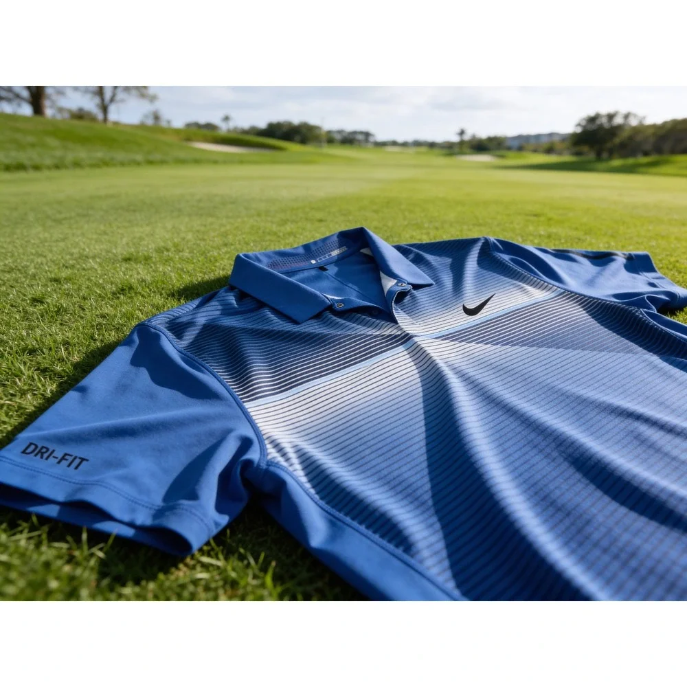 Nike‎ Tiger Woods Collection Dri-FIT Golf Polo Shirt Blue Striped Mens XL